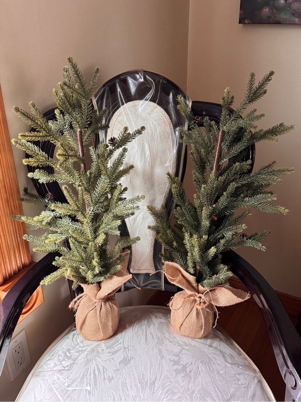 Green Mini Faux Pine Trees with Burlap Base - Home Holiday